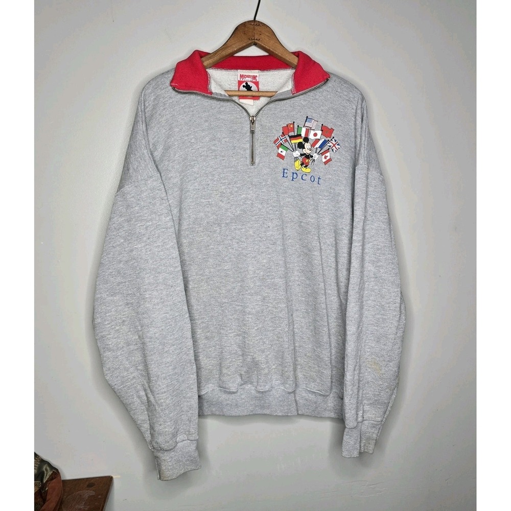 Vintage Epcot Sweatshirt Mens Size M Disney Designs Mickey Mouse 90s Quarter Zip